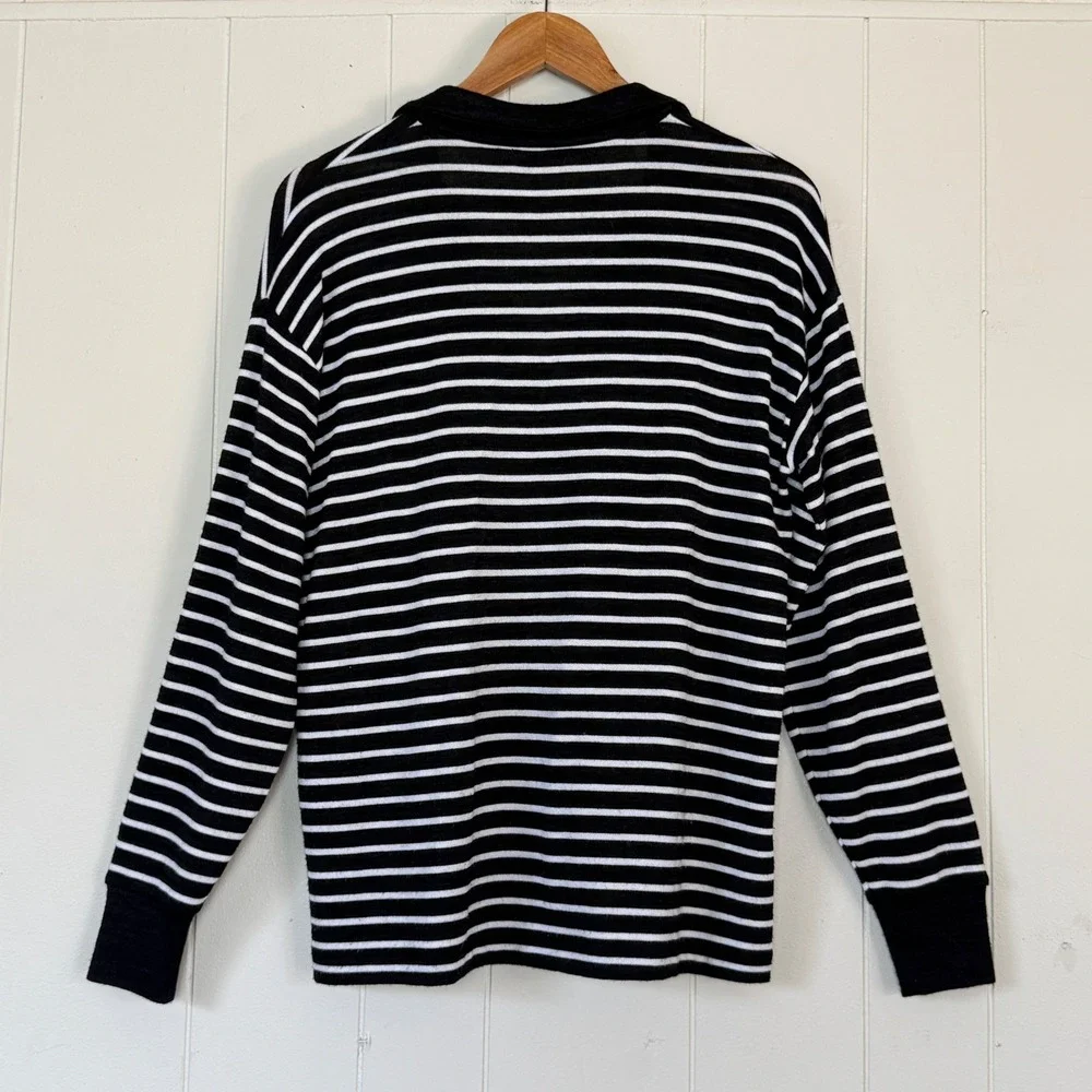 Rag & Bone Black Striped Knit V-Neck Polo Sweater Size XS Nautical Preppy French
